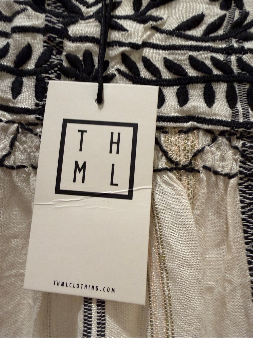 THML embroidered Boho Peasant Top - Cream with Black (bw) - Picture 2 of 8
